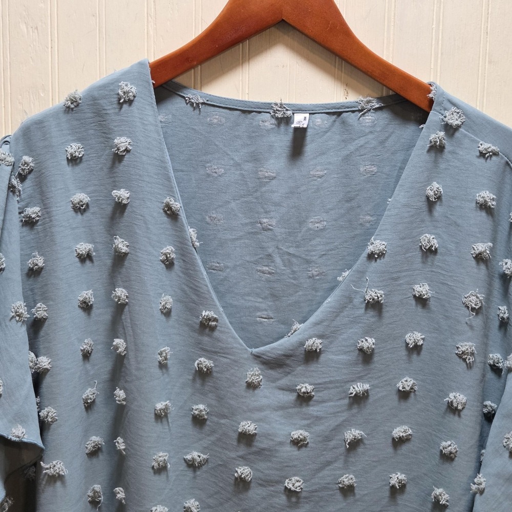 IN'VOLAND Blouse Womens Plus 26W Blue V Neck Short Flutter Sleeve Textured Tunic
